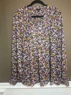 Torrid Floral Chiffon Button Front Blouse Size 2 Boho Sheer